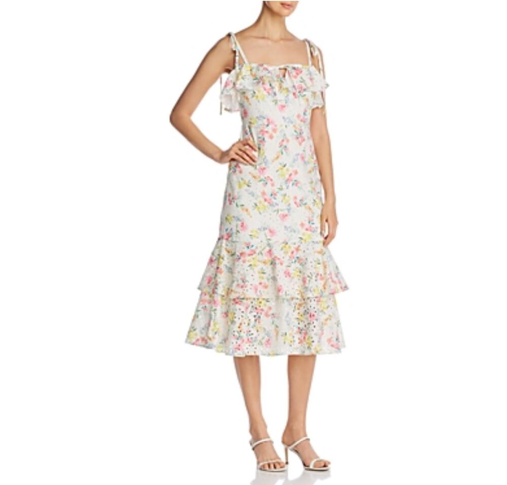Yumi Kim San Juan White Sun Dress Floral Cotton Eyelet Lace A-Line Midi Size 12